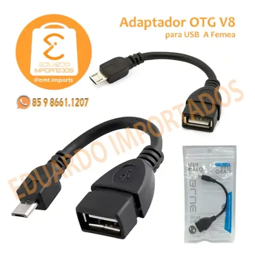 Cabo Adaptador Otg USB Fêmea x Micro USB V8