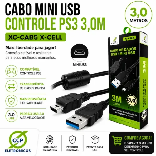 CABO MINI USB CONTROLE PS3 3,0M XC-CAB5 X-CELL