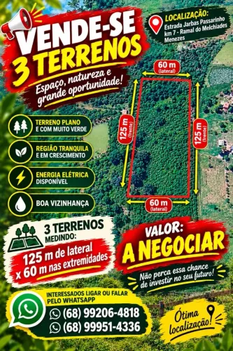 Terreno medindo 125 na laterais x 60 nas extremidades