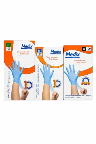 LUVAS NITRILICAS MEDIX SEM POR COR AZUL TAMNHO P