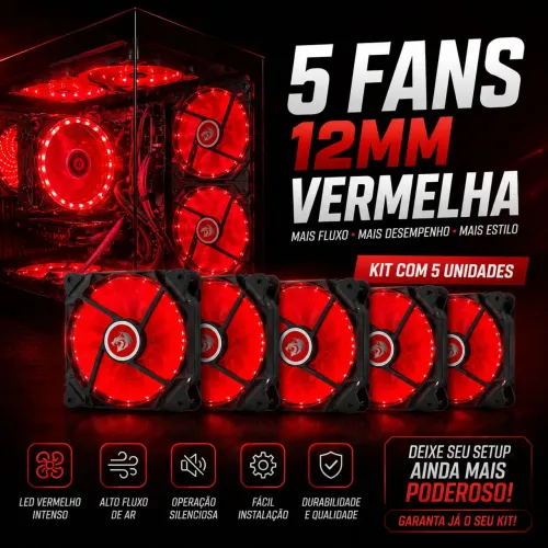 5 Fans Led Vermelho 12mm