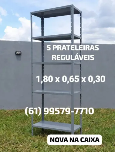 Estante de Aço 5 Prateleiras Reguláveis 1,80m x 65cm x 30cm (Nova na Caixa)