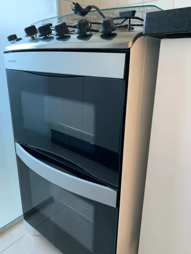 Fogão Brastemp 4 bocas duplo forno Branco com botões removíveis 110V