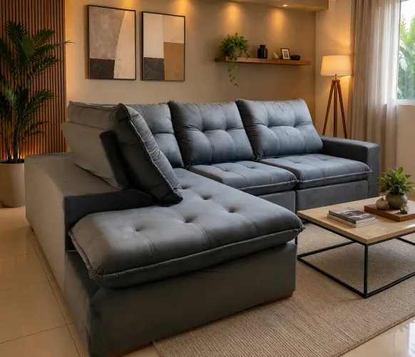 Sofa Retratil com Chaise Molas Ensacadas PRONTA ENTREGA