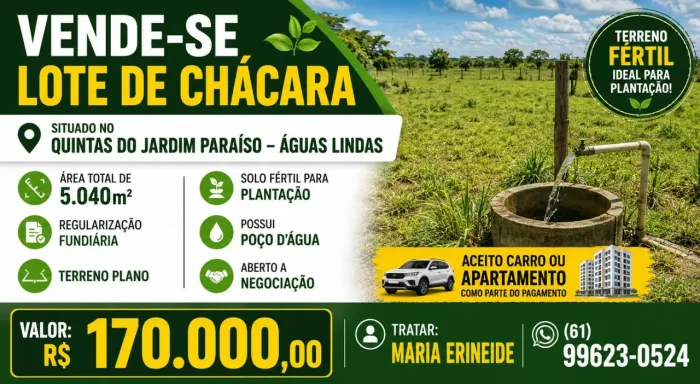 Vendo lote d ch. Em Águas Lindas , Quintas do Jardim Paraíso 5040m2