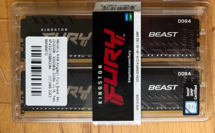 Memória RAM Kingston Fury Beast DDR4 64GB 3200MHz CL16 (Última Unidade)