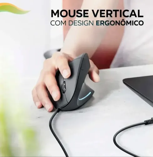 Mouse Gamer Ergonômico Vertical - 3600 DPI (6 Botões + LED Azul)