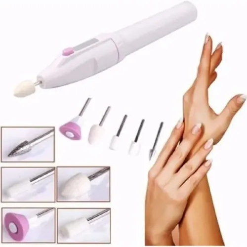 Lixa Unha Elétrica Manicure sem Fio a Pilha com 5 Acessórios _ BE02