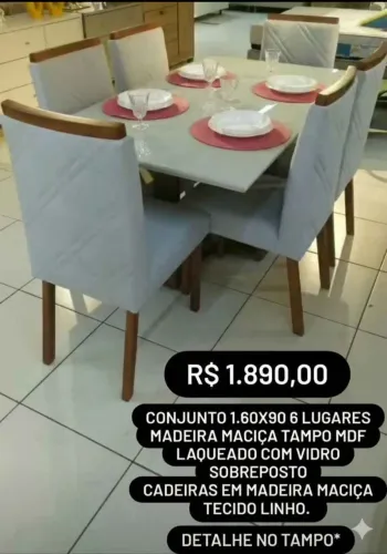 Mesa Retangular + 6 cadeiras linho
