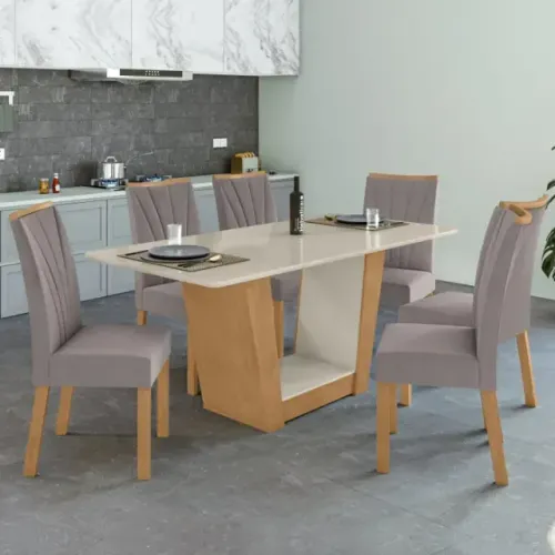 Mesa de Jantar 6 Cadeiras Com Tampo 1,70m na cor Capuccino/Branco