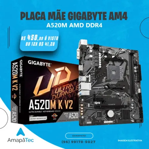 Placa Mãe Gigabyte A520M AM4 DDR4