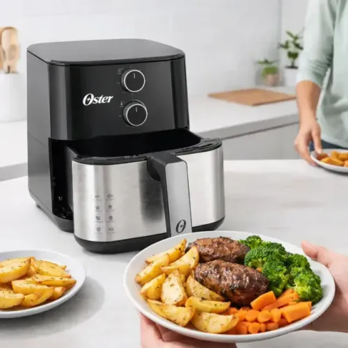 Fritadeira Air Fryer Oster 4,6l Inox Preto 1500w Compacta