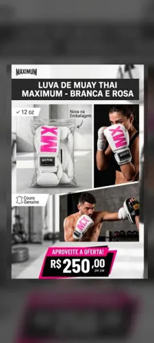Luva de Muay Thai / Boxe MAXIMUM - Branca e Rosa (12 oz)