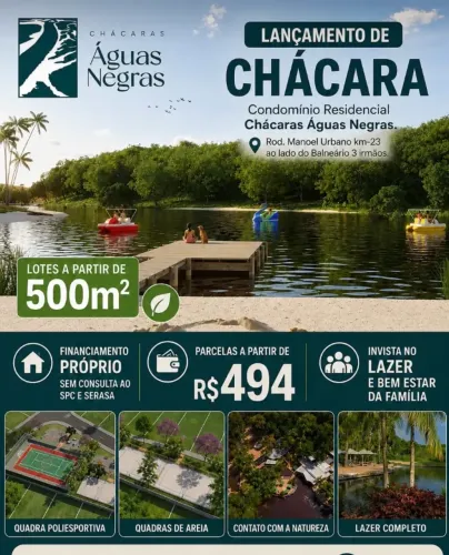 Lançamento dos Chácaras Águas Negras 500 m2 sem consulta ao spc e serasa...