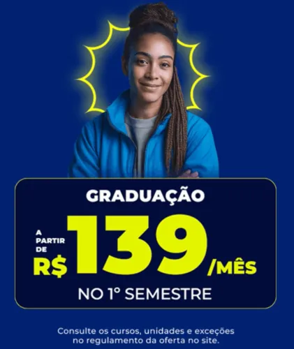 Faça sua Graduação com Bolsa de até 70% durante o curso todo!