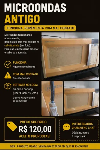 **Micro-ondas Electrolux CookSensor - Funciona | R$ 120**
