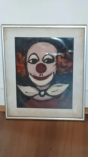 Quadro Palhaço Vintage Anos 80 Moldura Cromada Decoração Retrô