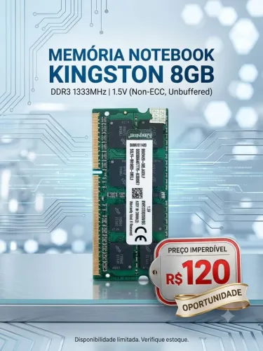 Memória RAM Kingston 8 GB DDR3 1600MHz (Original)- Para Notebook 8GB