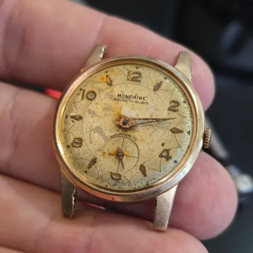 Relógio suíço MONDAINE anos 40 calibre AS 17 rubis 32MM parado para restaurar ou doar peça