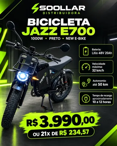 BICICLETA JAZZ E700 1000W PRETO BATERIA DE LITIO 48V 20AH MARCA NEW E-BIKE