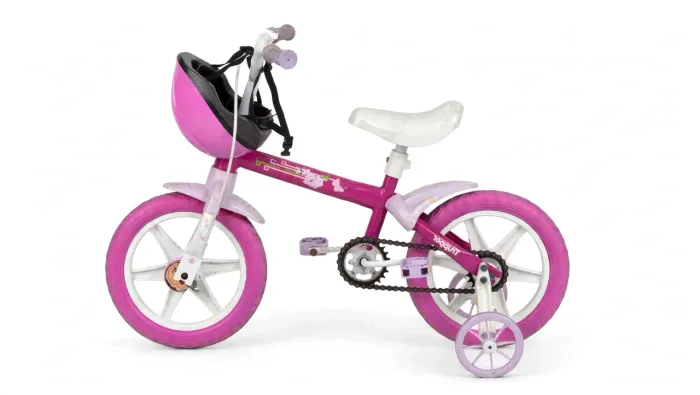 Bicicleta Infantil Aro 12 Feminina com Rodinha + Capacete - 3 a 5 anos