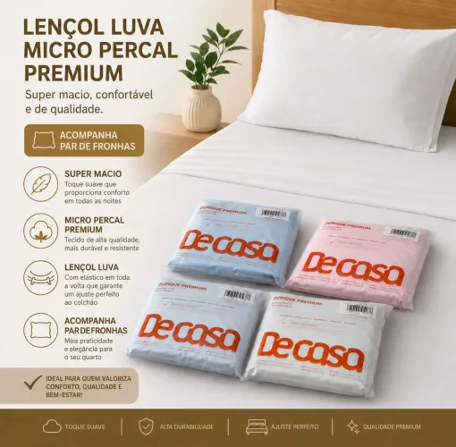 Lençol luva. Acompanha o par de fronhas.
