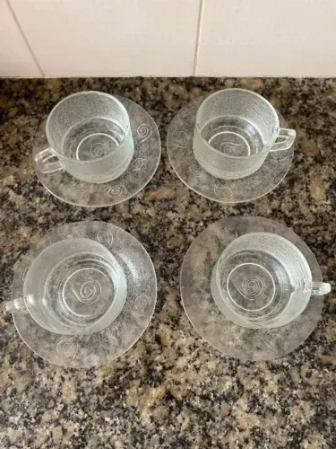 Jogo xícara pires cristal vidro