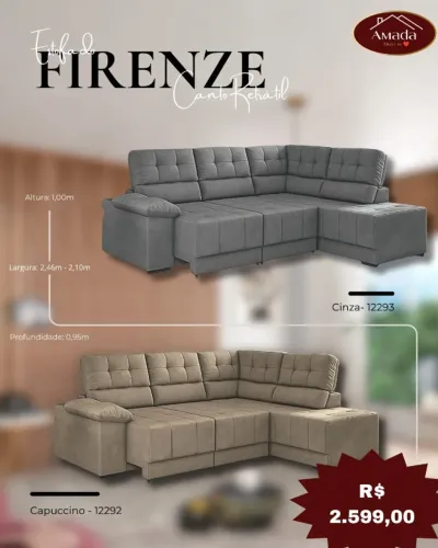 Estofado Firenze Canto Retrátil, a pronta entrega.