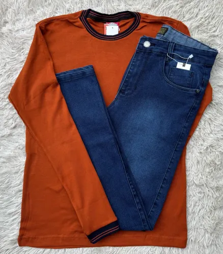Kit M Camisa Longa e Calca Jeans