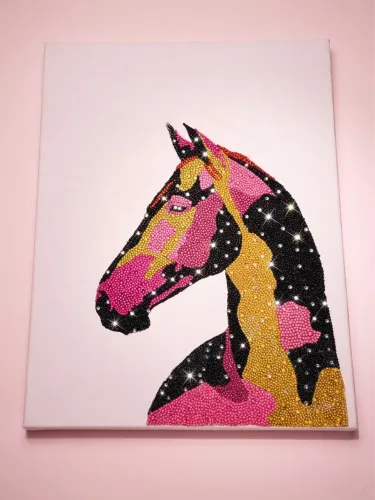 Quadro Cavalo colorido pedraria strass