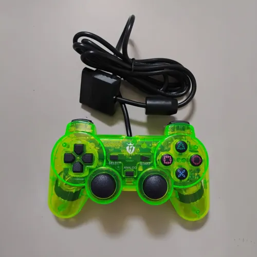 Controle para PlayStation 2 (PS2) Transparente Verde - Com Fio 1.8m (Novo)
