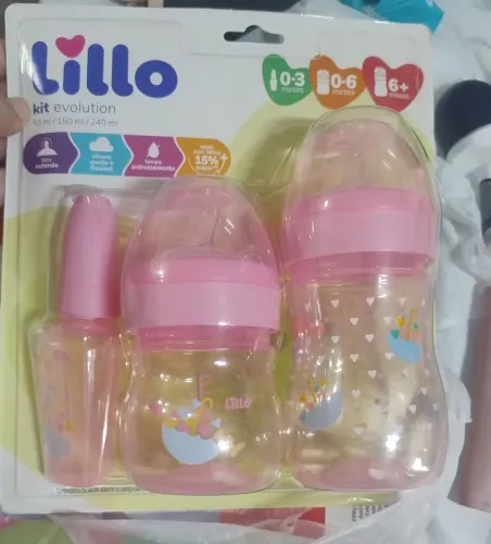 Kit berço enxoval e kit mamadeira Lilo rosa 