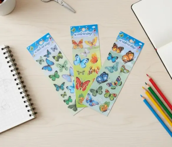 03 Cartelas De Adesivo Borboleta Com Brilho Prateado