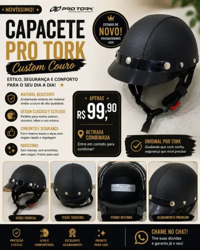 Capacete Pro Tork Custom Couro Original - Preto - Novíssimo