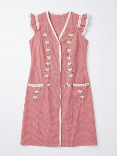 Vestido Avental Vintage Xadrez estilo Cottagecore