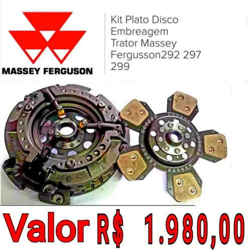 EMBREAGEM KIT PLATO E DISCO INTERNO E DISCO EXTERNO 5 ASAS DO TRATOR MASSEY 292,297,299,
