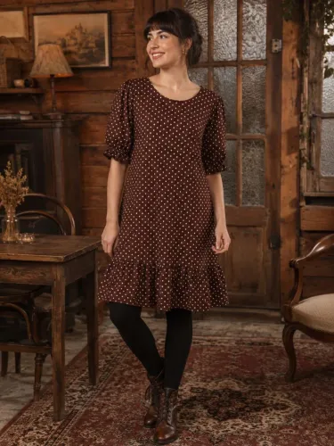 Vestido/ bata marrom de bolinhas