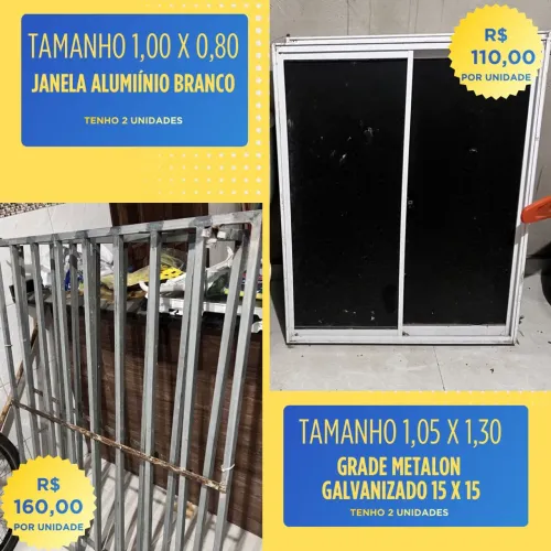 2 Janelas de Alumínio + 2 Grades Galvanizadas | Vendo Junto ou Separado
