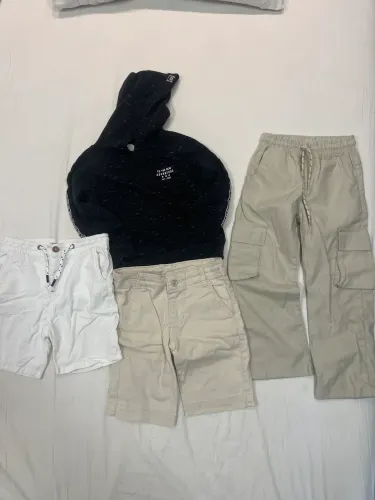Roupa infantil menino calça, casaco de bermudas tamanho 4-6