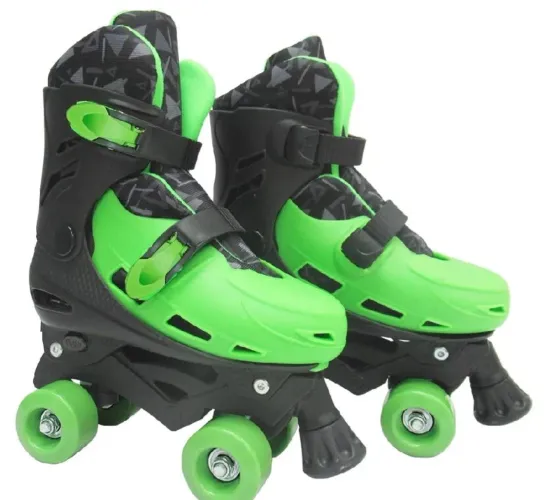 Patins Infantil 4 Rodas Verde/Rosa e Preto com Ajuste e Fechamento em Fivela