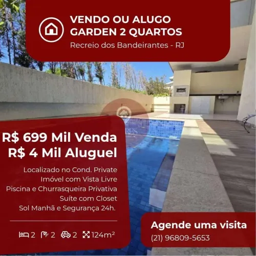 Apartamento Garden, no Private Aqua & Gourmet em Rio de Janeiro, Recreio dos Bandeirantes,