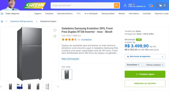 GELADEIRA SAMSUNG BIVOLT OPORTUNIDADE