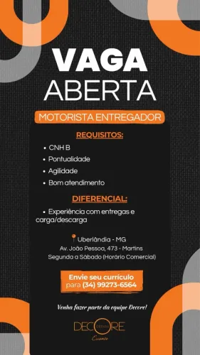Vaga para Motorista entregador