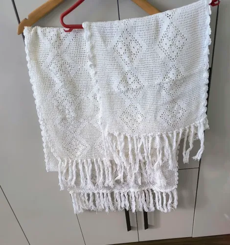 Kit colcha crochê branca cama casal + 2 almofadas coração+ 2 passarelas