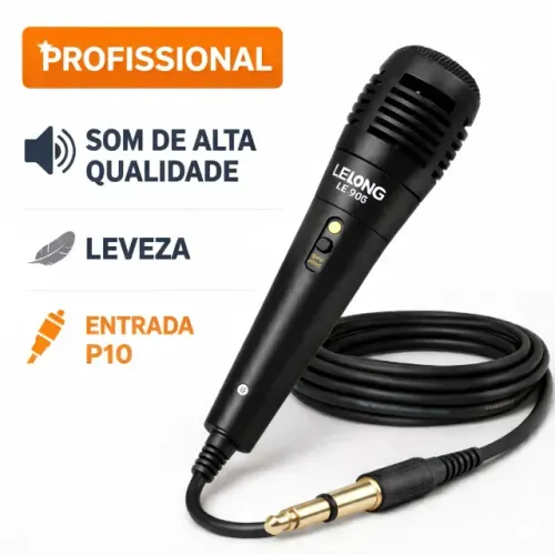 Microfone profissional dinâmico com fio original LELONG LE-905