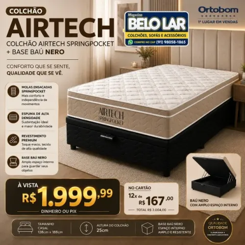 Colchão Airtech + Base Baú Nero