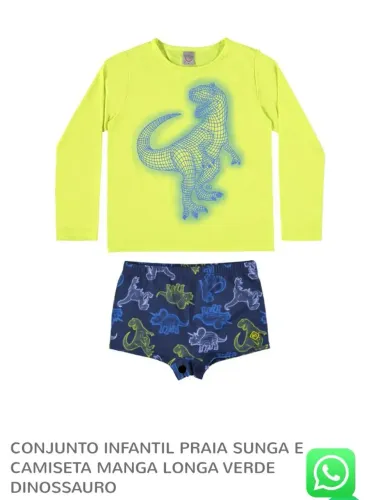 Conj Infantil Praia/Natação - Sunga & Camiseta Dinossauro