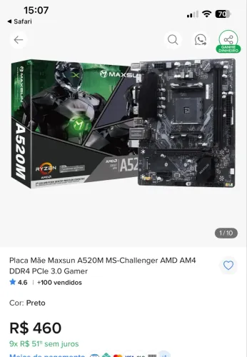 Placa Mãe MAXSUN A520M MS-Challenger, Chipset A520, AMD AM4, mATX, DDR4