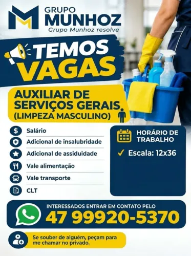 Vaga auxiliar de limpeza 