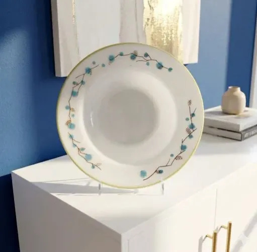 Prato vintage Termo Rey branco opalino - Linha Pinhas Azuis uma relíquia dos anos 80
